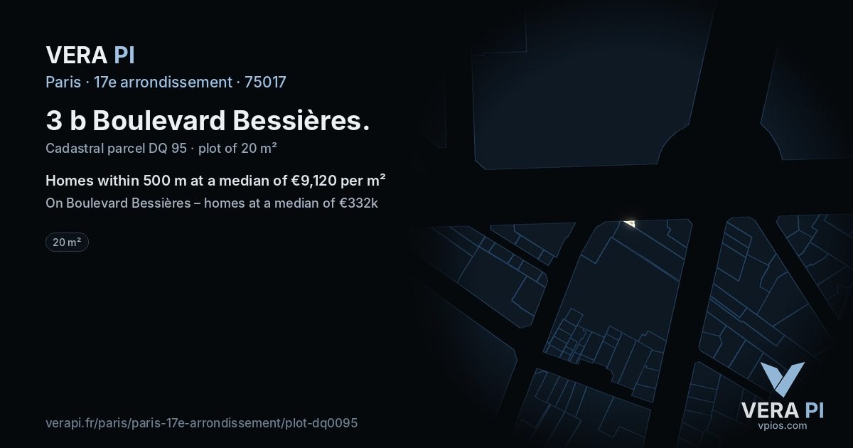 3 b Boulevard Bessières, 17e arrondissement at night – the plot lit, the parcels around coloured by the prices near them