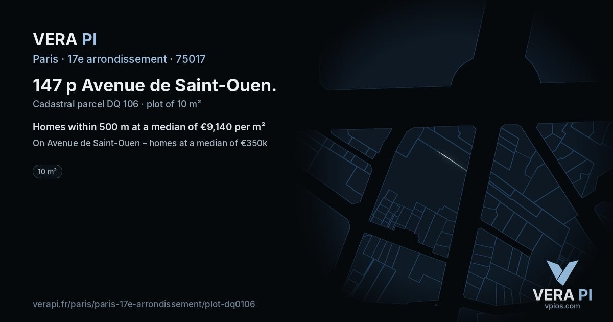 147 p Avenue de Saint-Ouen, 17e arrondissement at night – the plot lit, the parcels around coloured by the prices near them