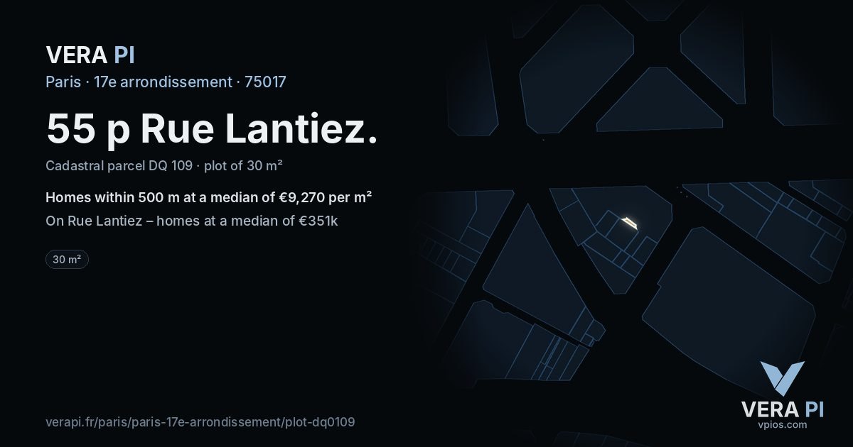 55 p Rue Lantiez, 17e arrondissement at night – the plot lit, the parcels around coloured by the prices near them