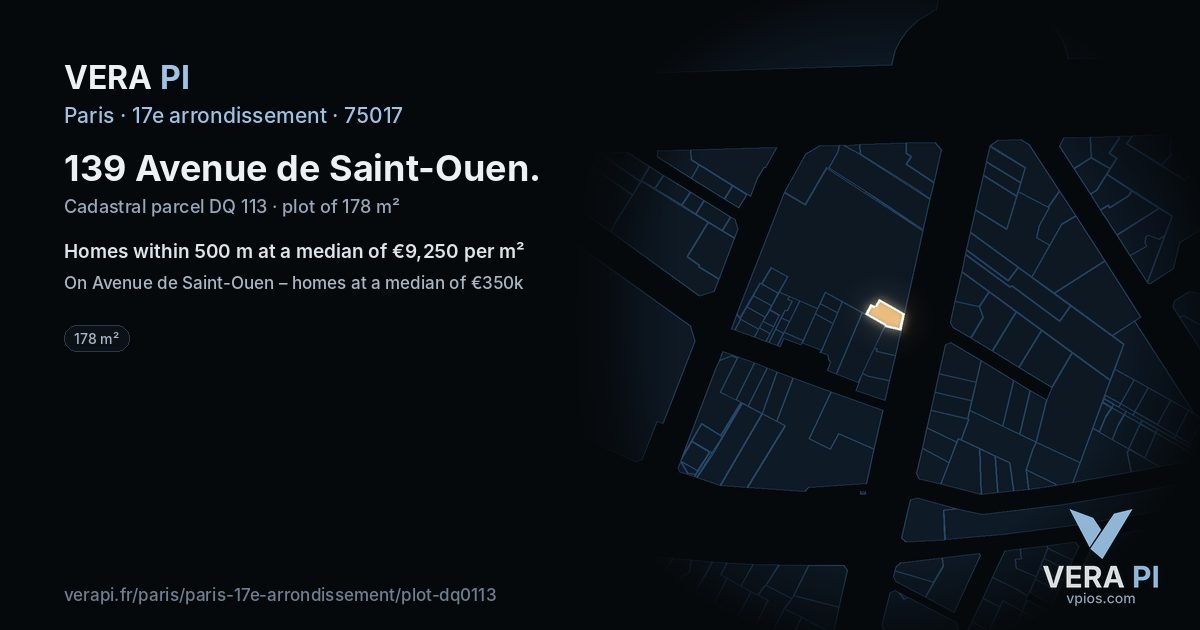 139 Avenue de Saint-Ouen, 17e arrondissement at night – the plot lit, the parcels around coloured by the prices near them