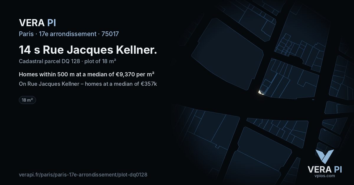 14 s Rue Jacques Kellner, 17e arrondissement at night – the plot lit, the parcels around coloured by the prices near them