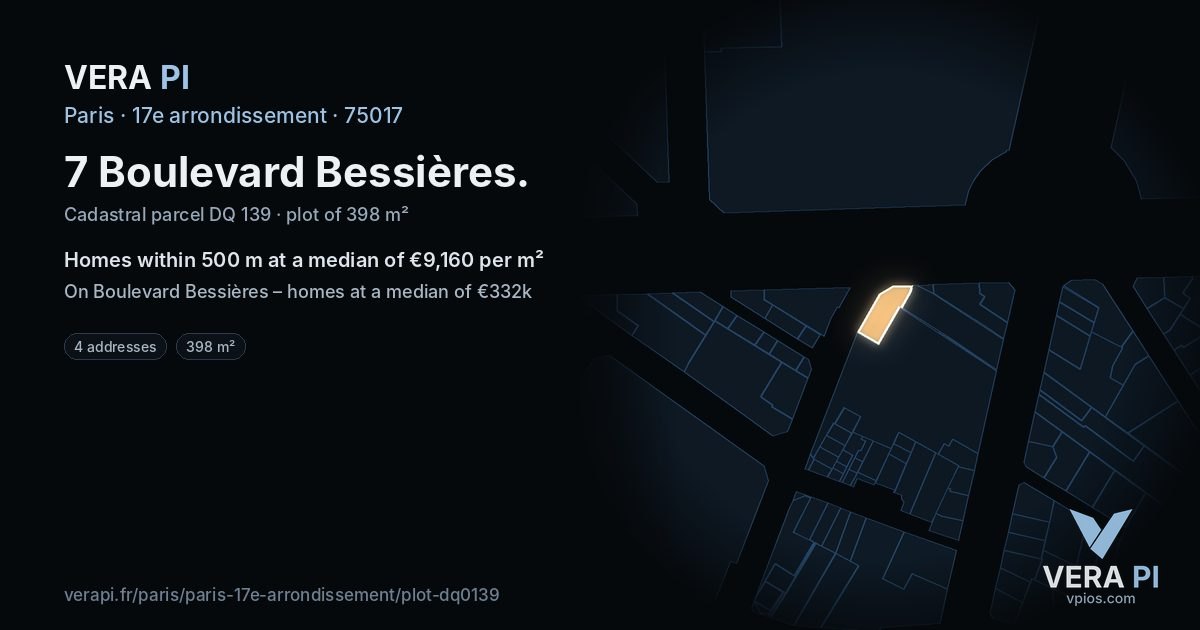 7 Boulevard Bessières, 17e arrondissement at night – the plot lit, the parcels around coloured by the prices near them