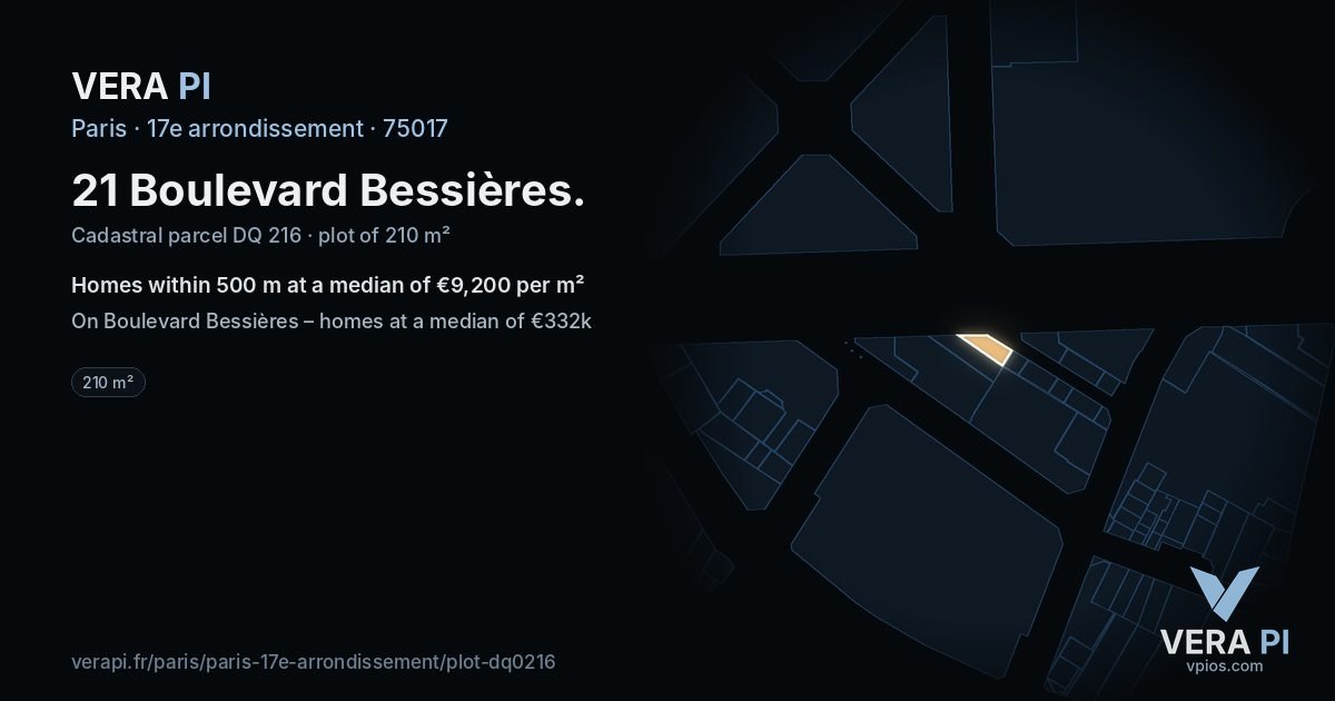 21 Boulevard Bessières, 17e arrondissement at night – the plot lit, the parcels around coloured by the prices near them