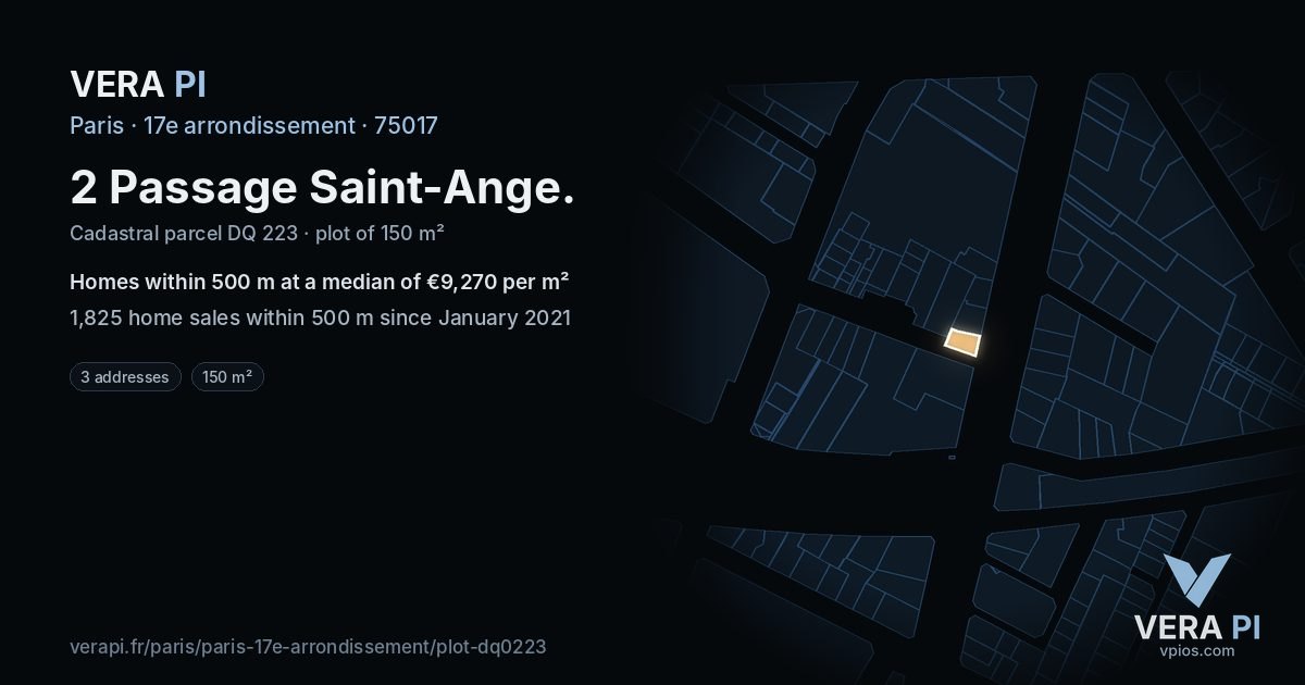 2 Passage Saint-Ange, 17e arrondissement at night – the plot lit, the parcels around coloured by the prices near them