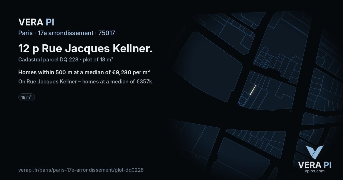 12 p Rue Jacques Kellner, 17e arrondissement at night – the plot lit, the parcels around coloured by the prices near them