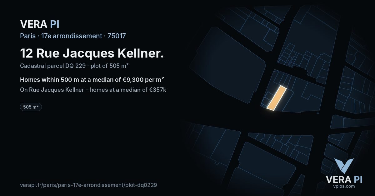 12 Rue Jacques Kellner, 17e arrondissement at night – the plot lit, the parcels around coloured by the prices near them