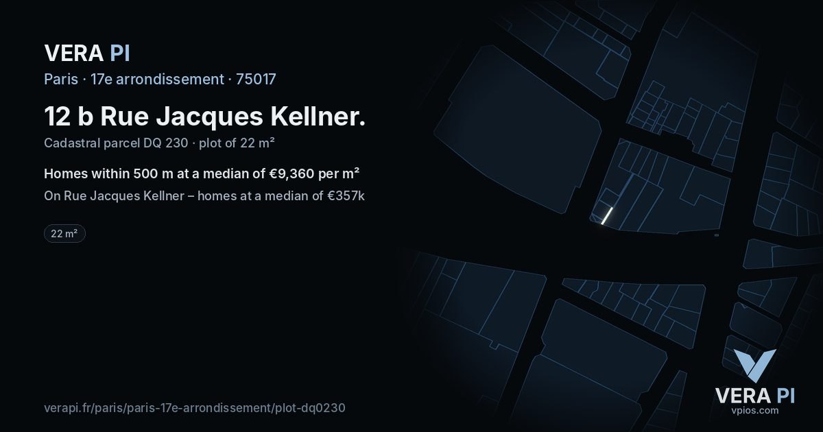 12 b Rue Jacques Kellner, 17e arrondissement at night – the plot lit, the parcels around coloured by the prices near them