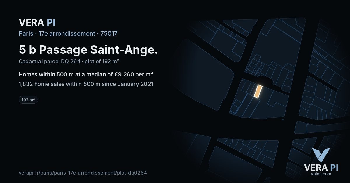 5 b Passage Saint-Ange, 17e arrondissement at night – the plot lit, the parcels around coloured by the prices near them