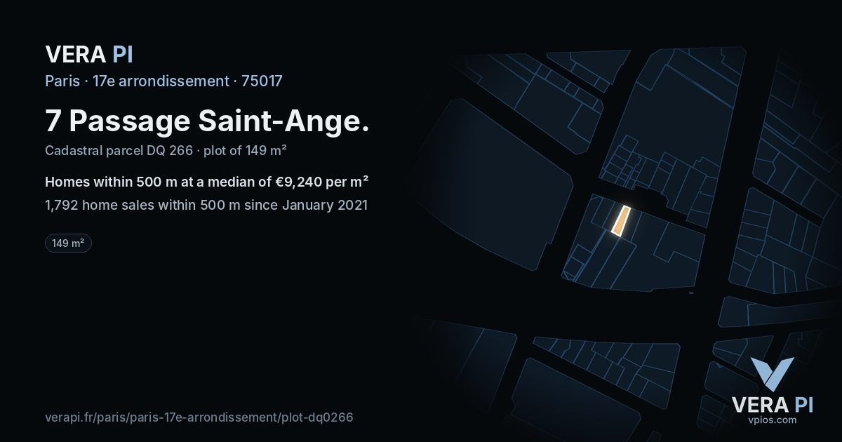 7 Passage Saint-Ange, 17e arrondissement at night – the plot lit, the parcels around coloured by the prices near them