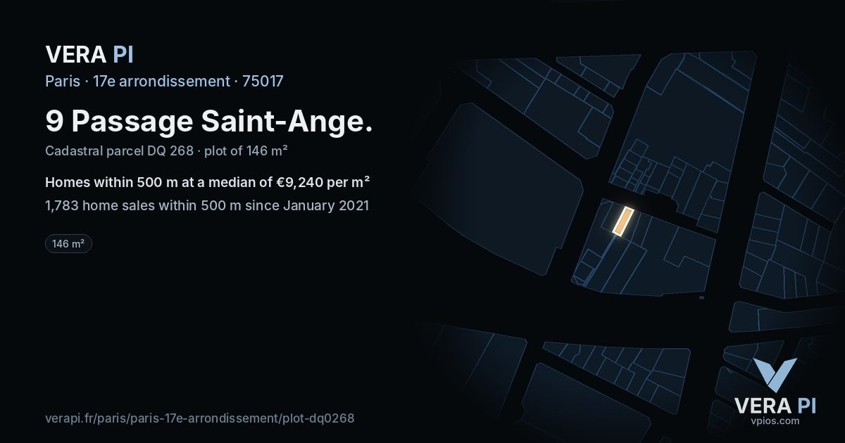 9 Passage Saint-Ange, 17e arrondissement at night – the plot lit, the parcels around coloured by the prices near them