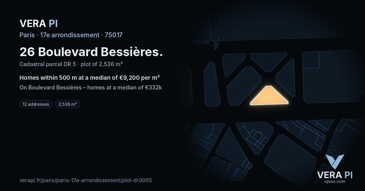 26 Boulevard Bessières, 17e arrondissement at night – the plot lit, the parcels around coloured by the prices near them