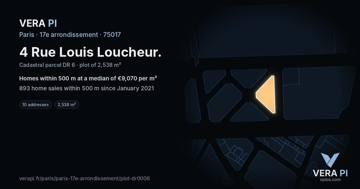 4 Rue Louis Loucheur, 17e arrondissement at night – the plot lit, the parcels around coloured by the prices near them