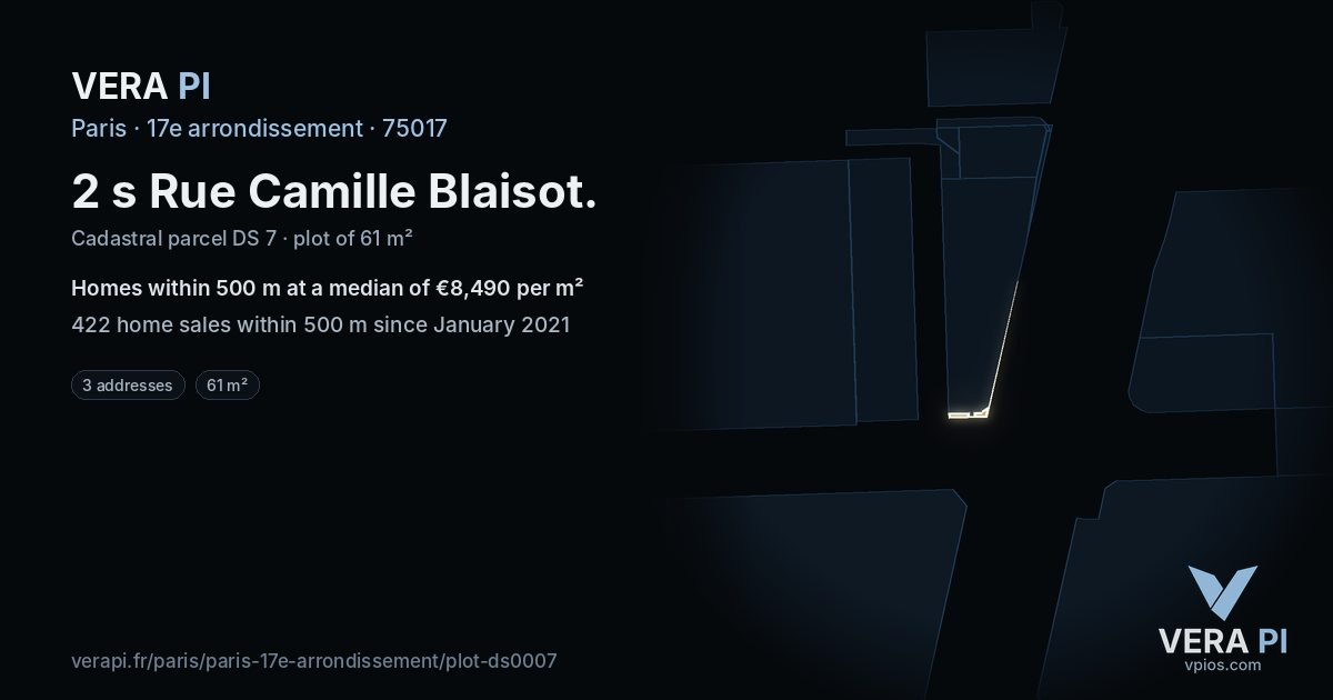 2 s Rue Camille Blaisot, 17e arrondissement at night – the plot lit, the parcels around coloured by the prices near them