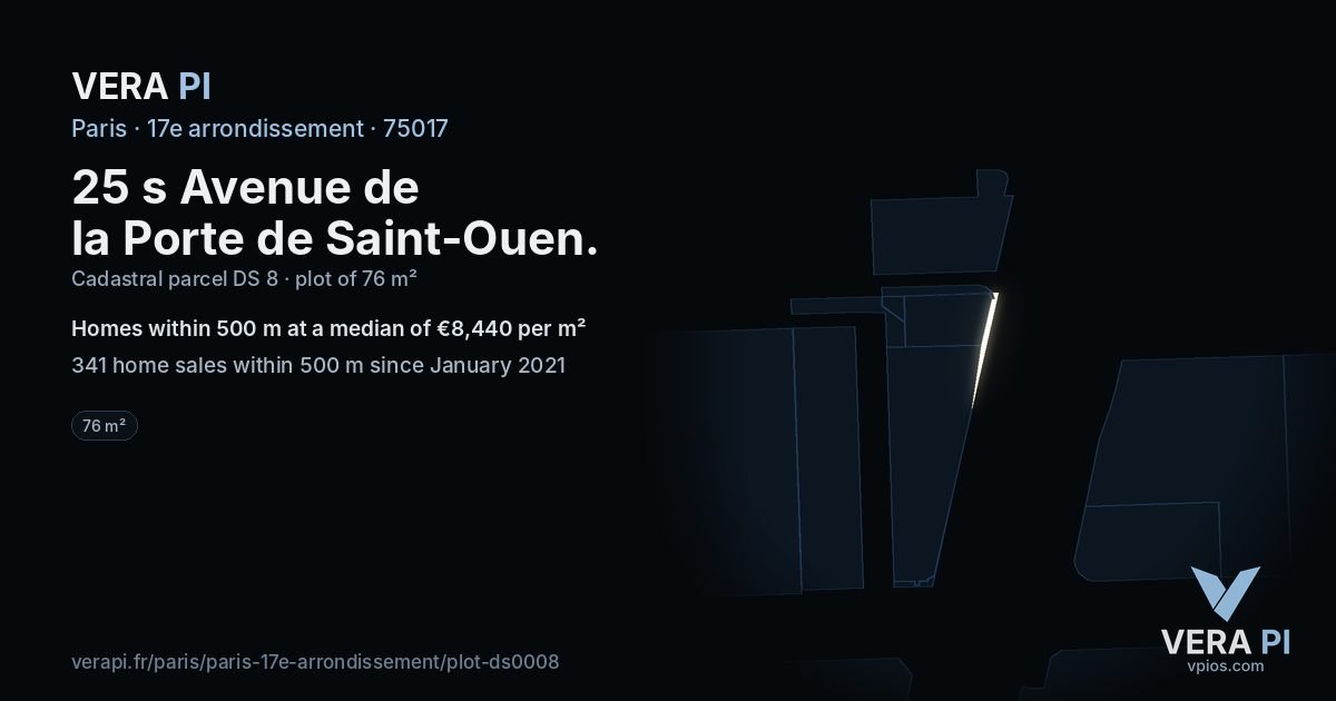 25 s Avenue de la Porte de Saint-Ouen, 17e arrondissement at night – the plot lit, the parcels around coloured by the prices near them