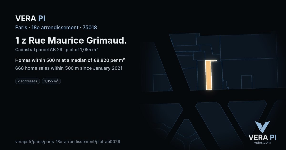 1 z Rue Maurice Grimaud, 18e arrondissement at night – the plot lit, the parcels around coloured by the prices near them
