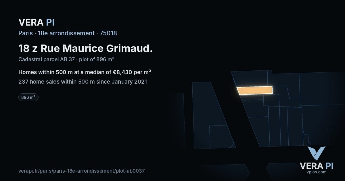 18 z Rue Maurice Grimaud, 18e arrondissement at night – the plot lit, the parcels around coloured by the prices near them