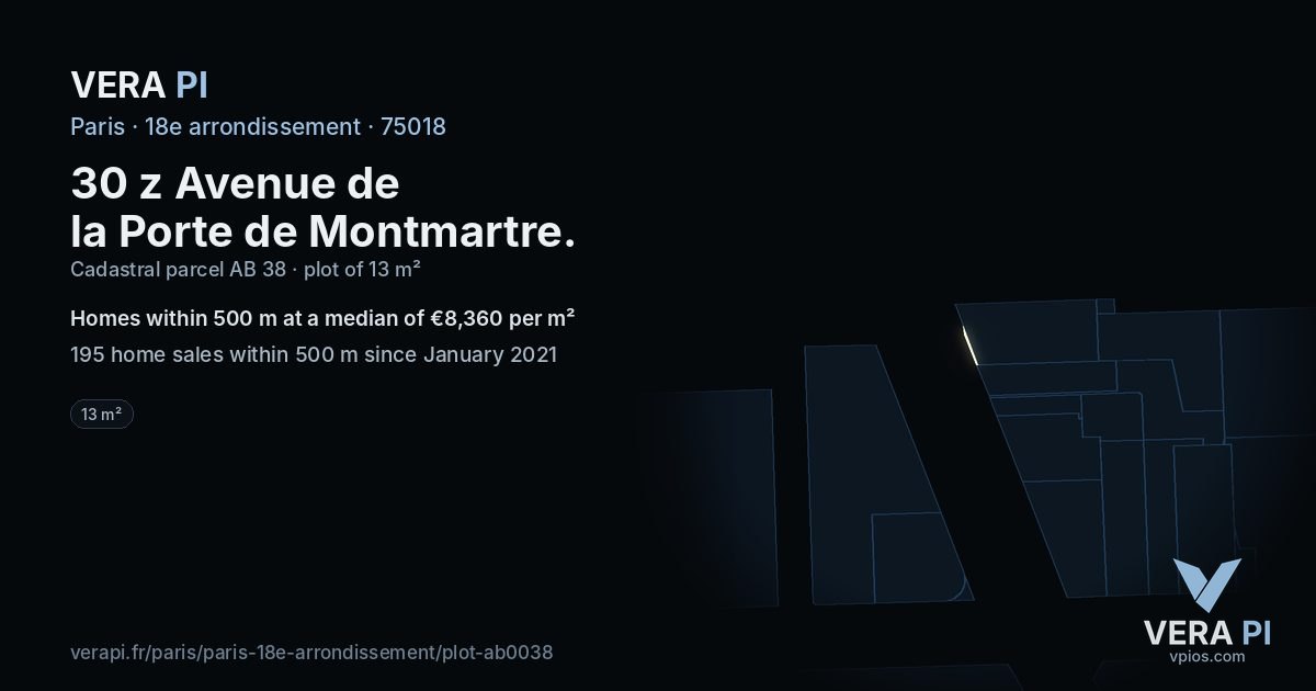 30 z Avenue de la Porte de Montmartre, 18e arrondissement at night – the plot lit, the parcels around coloured by the prices near them