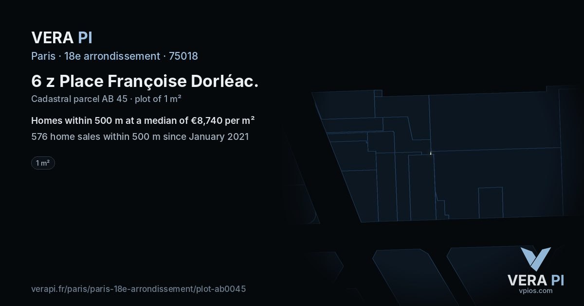 6 z Place Françoise Dorléac, 18e arrondissement at night – the plot lit, the parcels around coloured by the prices near them