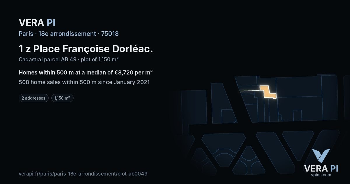 1 z Place Françoise Dorléac, 18e arrondissement at night – the plot lit, the parcels around coloured by the prices near them