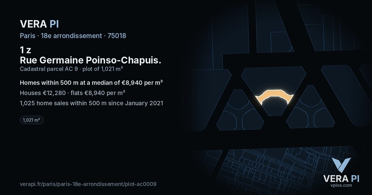1 z Rue Germaine Poinso-Chapuis, 18e arrondissement at night – the plot lit, the parcels around coloured by the prices near them