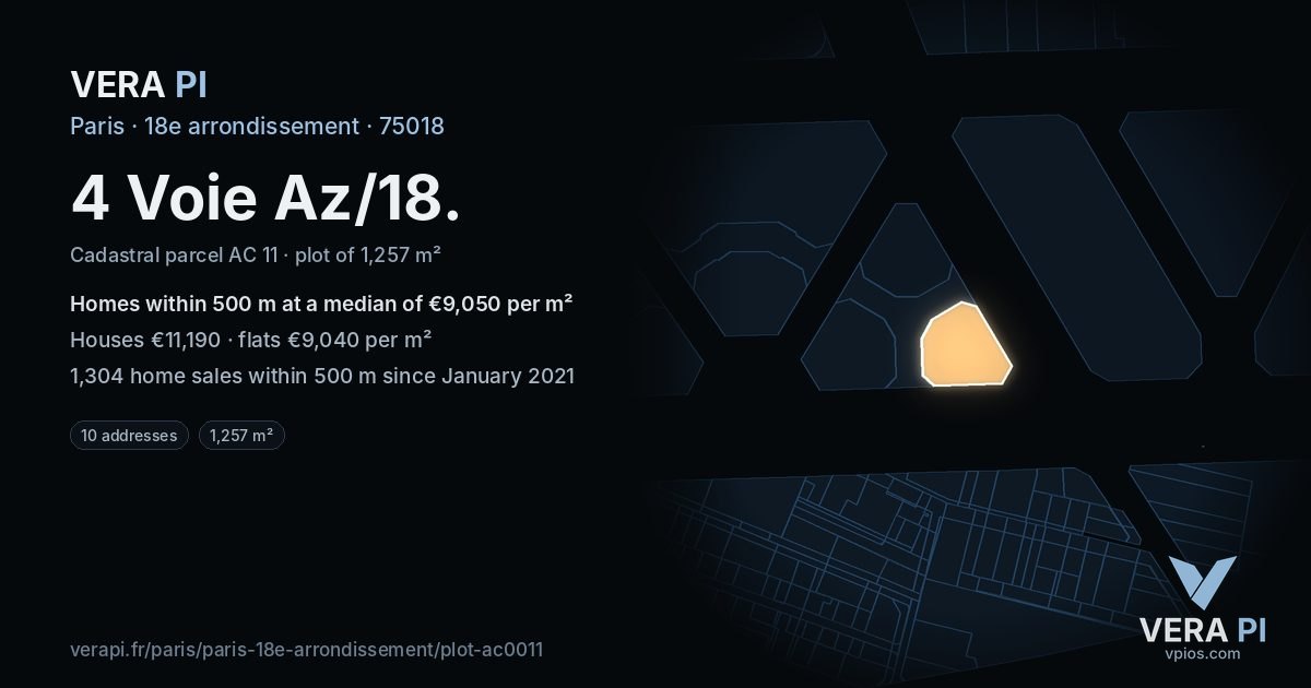 4 Voie Az/18, 18e arrondissement at night – the plot lit, the parcels around coloured by the prices near them
