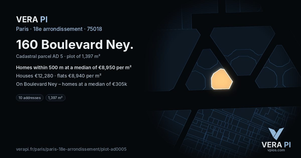 160 Boulevard Ney, 18e arrondissement at night – the plot lit, the parcels around coloured by the prices near them
