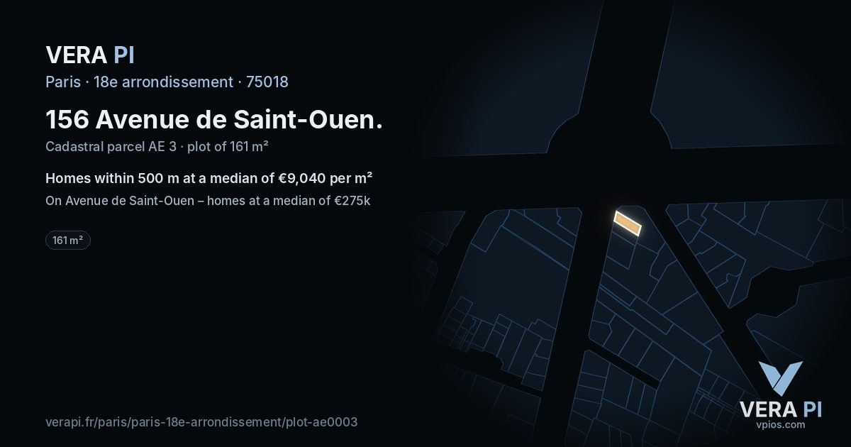 156 Avenue de Saint-Ouen, 18e arrondissement at night – the plot lit, the parcels around coloured by the prices near them
