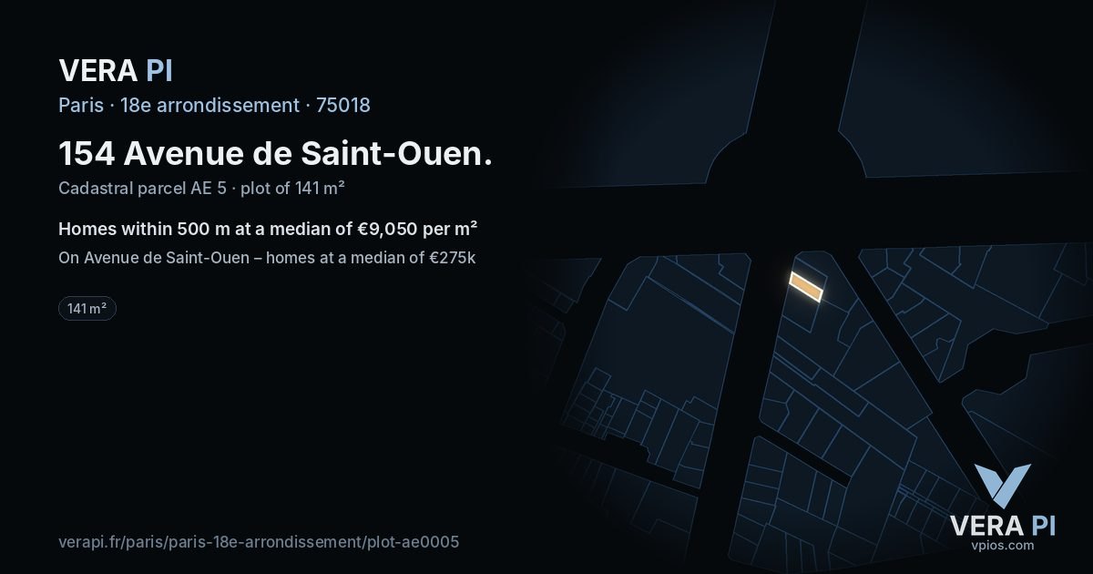 154 Avenue de Saint-Ouen, 18e arrondissement at night – the plot lit, the parcels around coloured by the prices near them