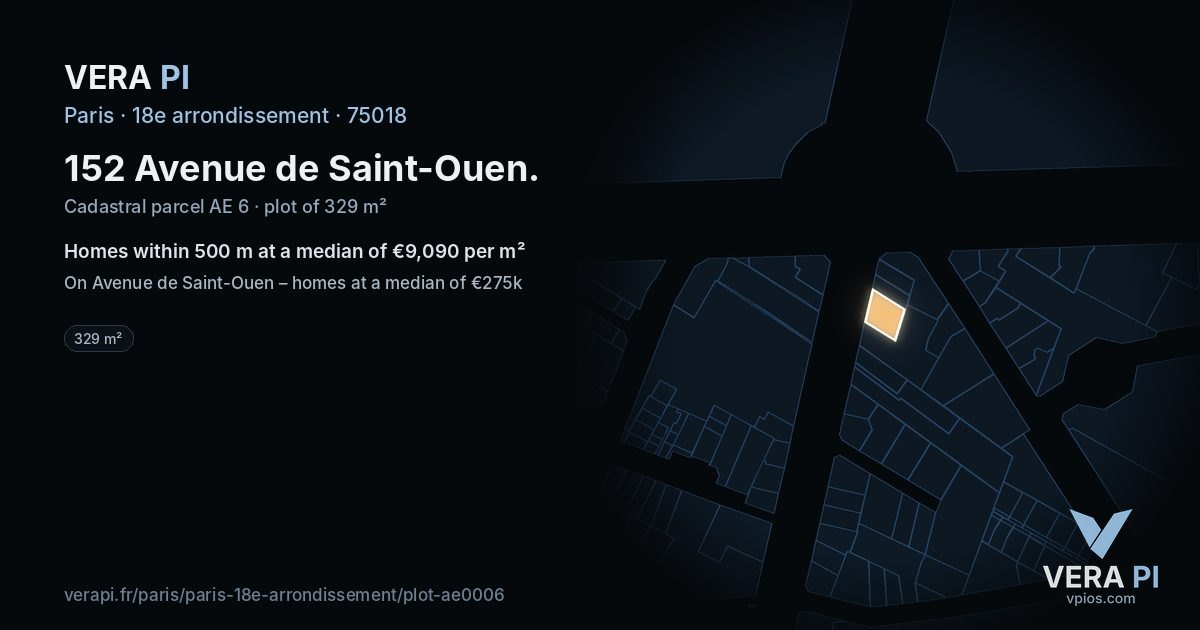 152 Avenue de Saint-Ouen, 18e arrondissement at night – the plot lit, the parcels around coloured by the prices near them