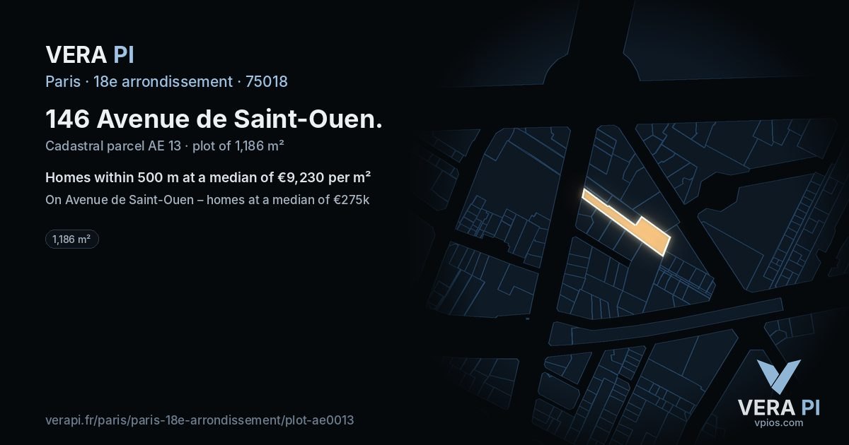 146 Avenue de Saint-Ouen, 18e arrondissement at night – the plot lit, the parcels around coloured by the prices near them