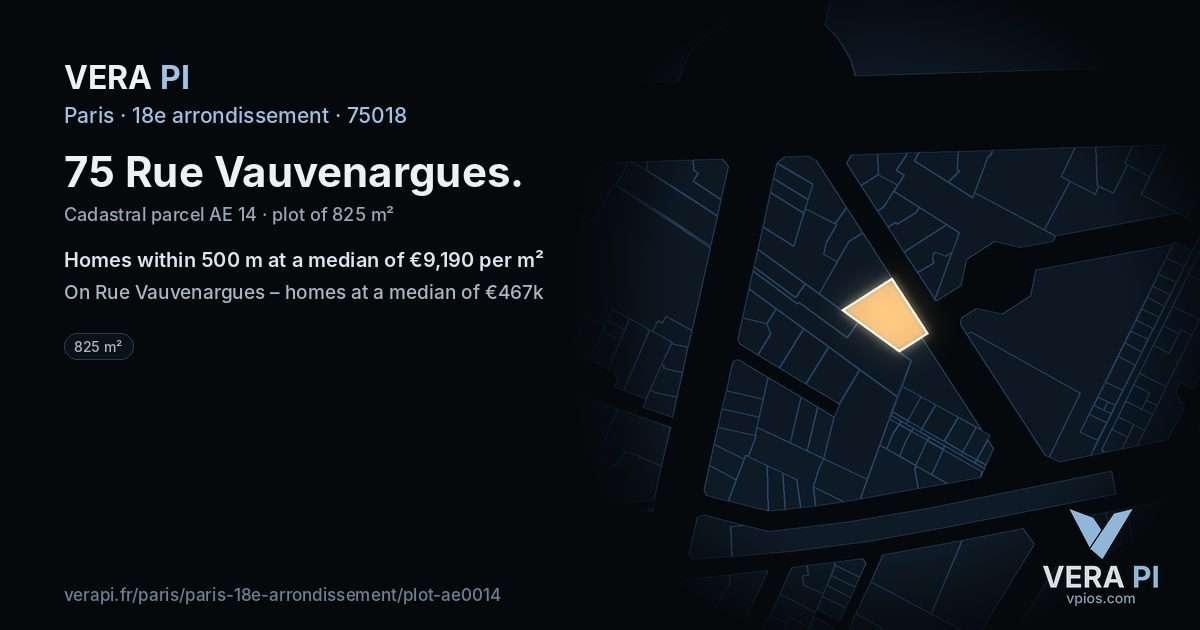 75 Rue Vauvenargues, 18e arrondissement at night – the plot lit, the parcels around coloured by the prices near them