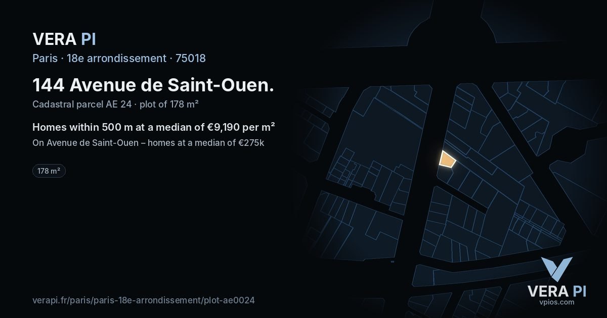 144 Avenue de Saint-Ouen, 18e arrondissement at night – the plot lit, the parcels around coloured by the prices near them
