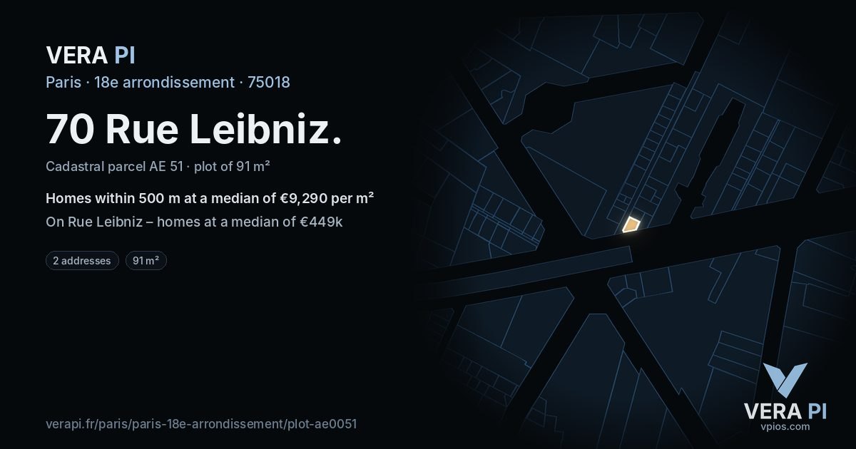 70 Rue Leibniz, 18e arrondissement at night – the plot lit, the parcels around coloured by the prices near them