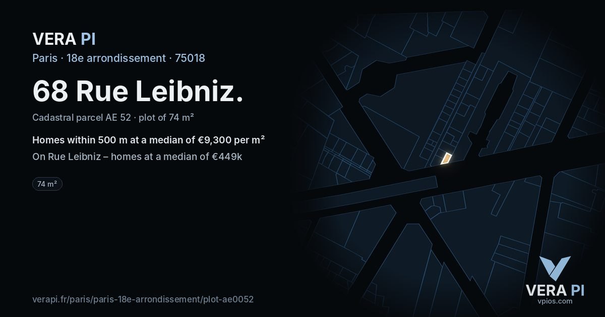 68 Rue Leibniz, 18e arrondissement at night – the plot lit, the parcels around coloured by the prices near them