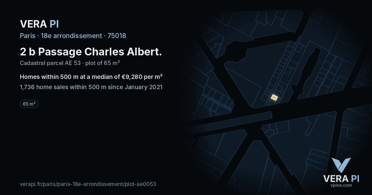 2 b Passage Charles Albert, 18e arrondissement at night – the plot lit, the parcels around coloured by the prices near them