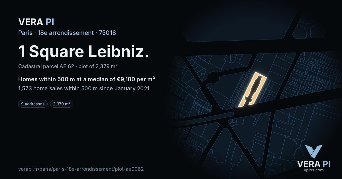 1 Square Leibniz, 18e arrondissement at night – the plot lit, the parcels around coloured by the prices near them