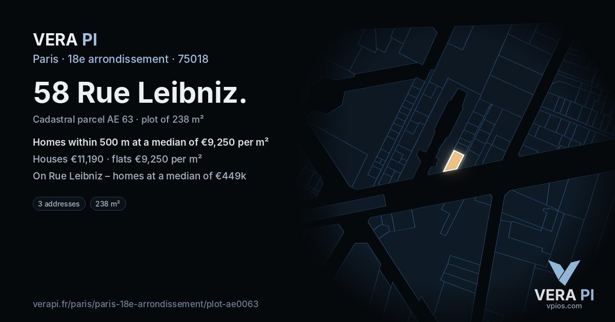 58 Rue Leibniz, 18e arrondissement at night – the plot lit, the parcels around coloured by the prices near them