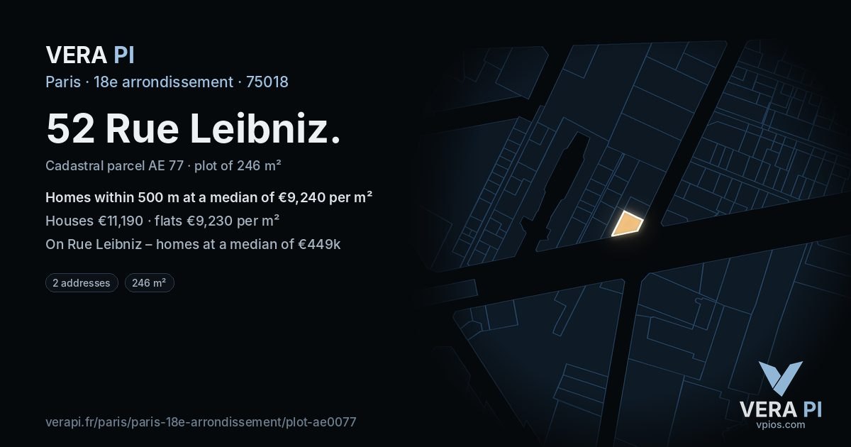 52 Rue Leibniz, 18e arrondissement at night – the plot lit, the parcels around coloured by the prices near them