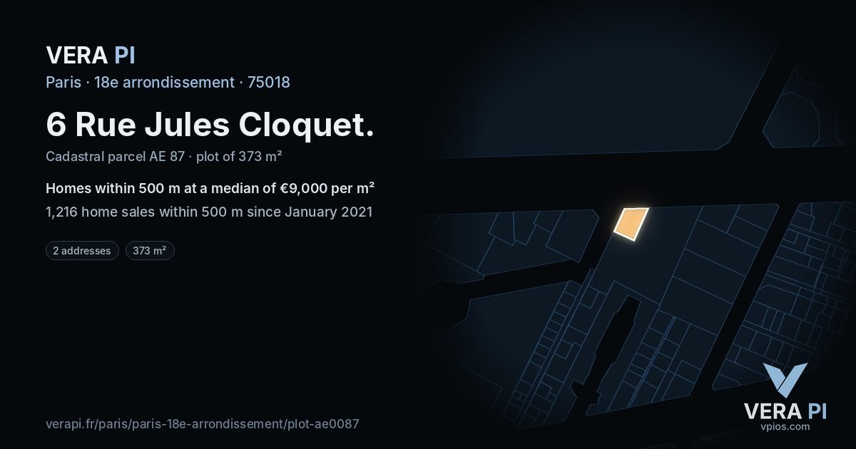 6 Rue Jules Cloquet, 18e arrondissement at night – the plot lit, the parcels around coloured by the prices near them