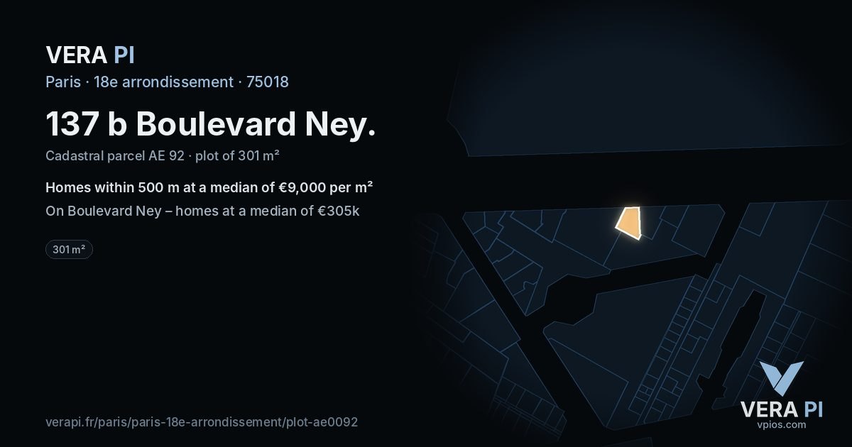 137 b Boulevard Ney, 18e arrondissement at night – the plot lit, the parcels around coloured by the prices near them