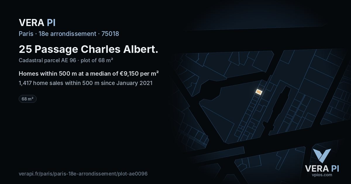 25 Passage Charles Albert, 18e arrondissement at night – the plot lit, the parcels around coloured by the prices near them