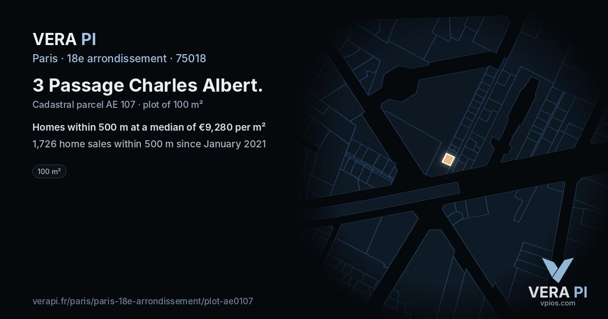 3 Passage Charles Albert, 18e arrondissement at night – the plot lit, the parcels around coloured by the prices near them