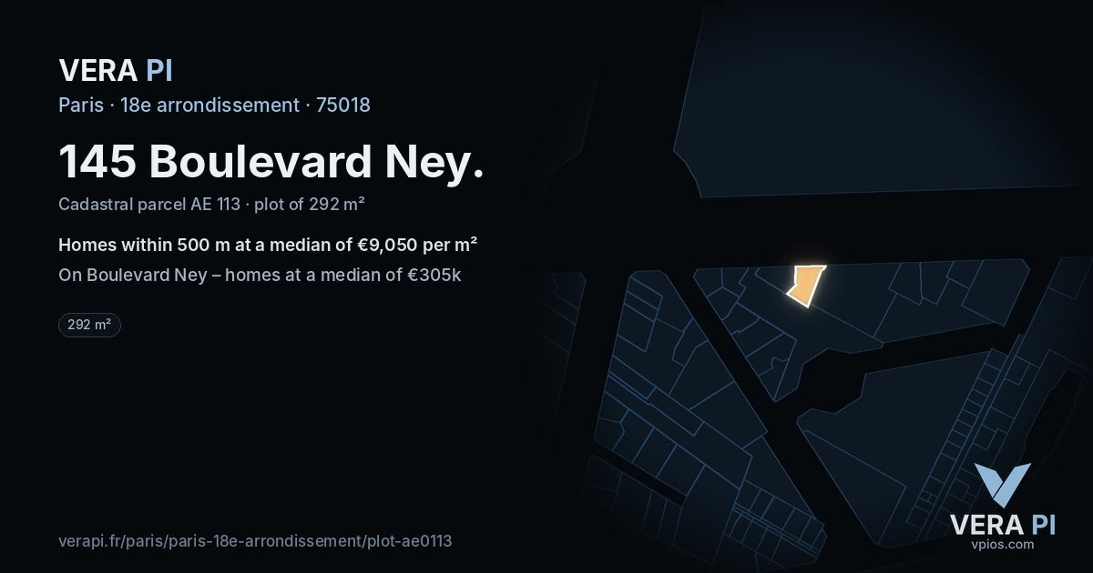 145 Boulevard Ney, 18e arrondissement at night – the plot lit, the parcels around coloured by the prices near them