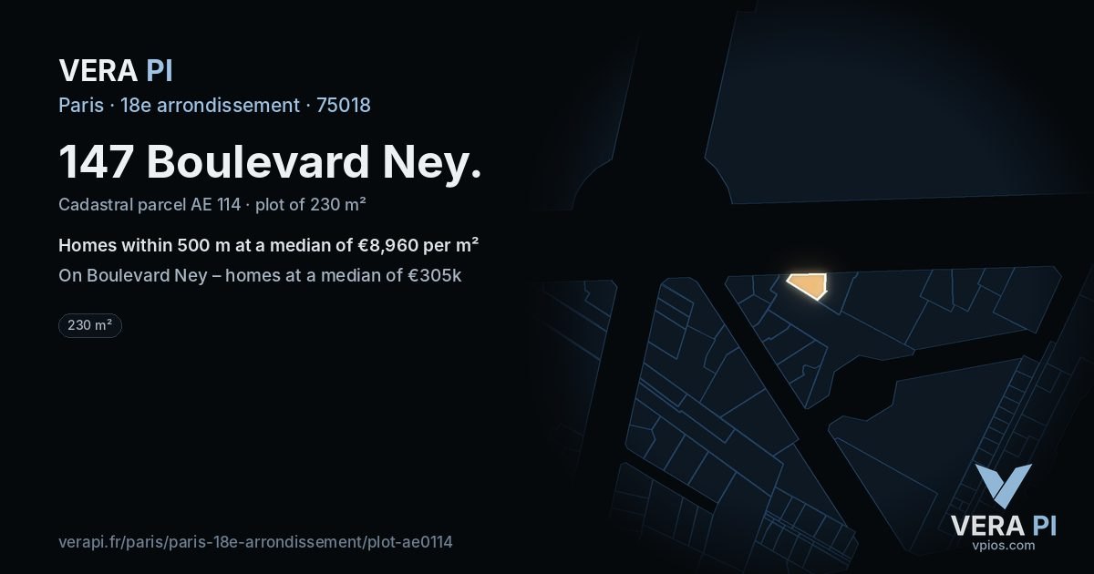 147 Boulevard Ney, 18e arrondissement at night – the plot lit, the parcels around coloured by the prices near them