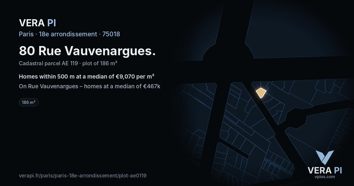80 Rue Vauvenargues, 18e arrondissement at night – the plot lit, the parcels around coloured by the prices near them
