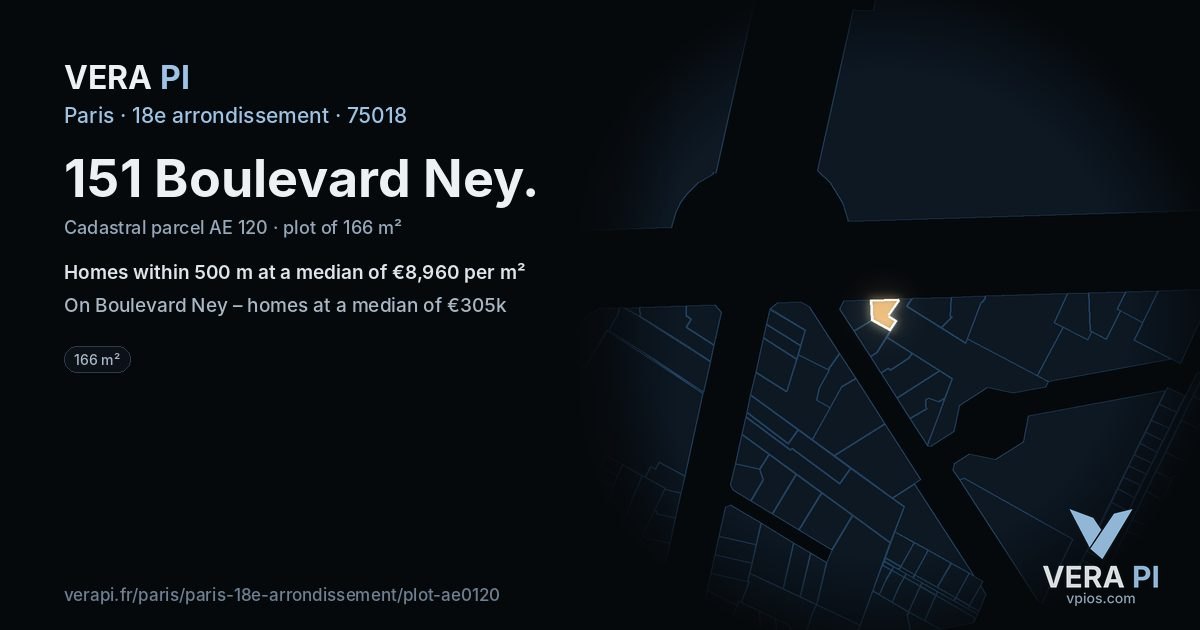 151 Boulevard Ney, 18e arrondissement at night – the plot lit, the parcels around coloured by the prices near them