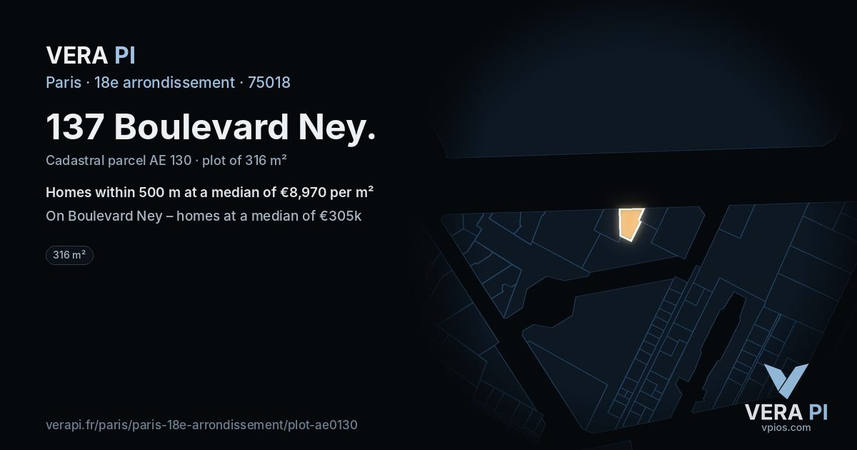 137 Boulevard Ney, 18e arrondissement at night – the plot lit, the parcels around coloured by the prices near them