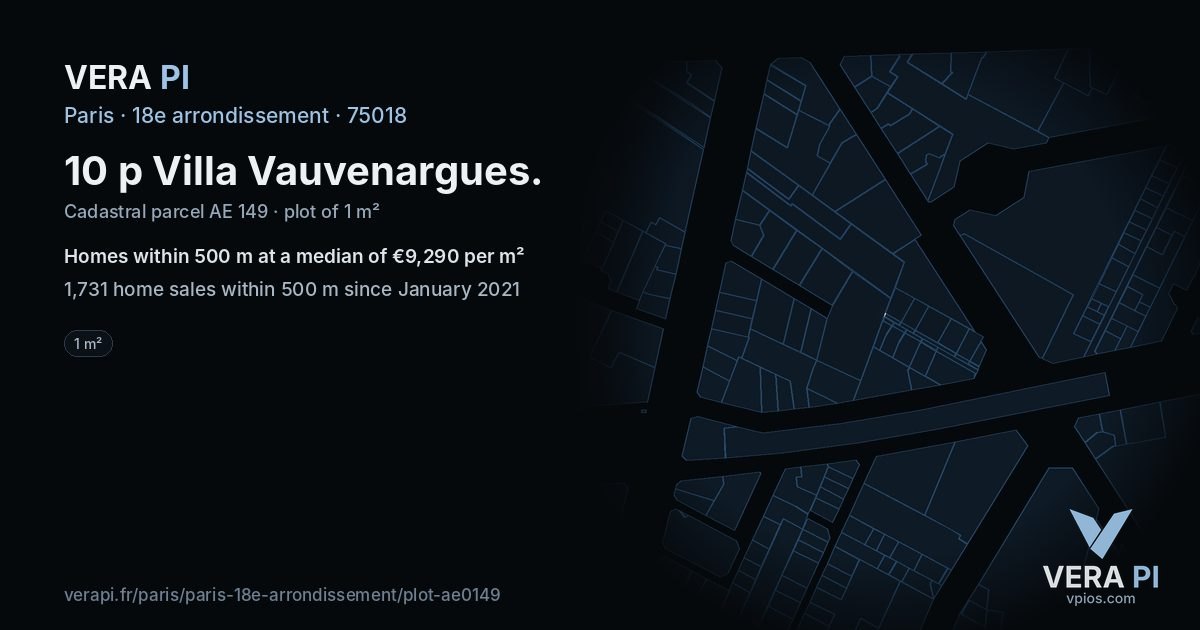 10 p Villa Vauvenargues, 18e arrondissement at night – the plot lit, the parcels around coloured by the prices near them