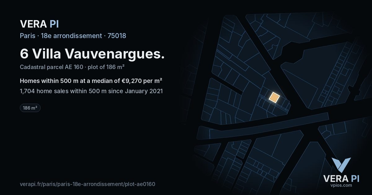6 Villa Vauvenargues, 18e arrondissement at night – the plot lit, the parcels around coloured by the prices near them