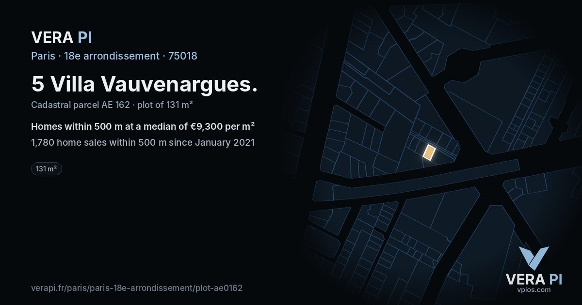 5 Villa Vauvenargues, 18e arrondissement at night – the plot lit, the parcels around coloured by the prices near them